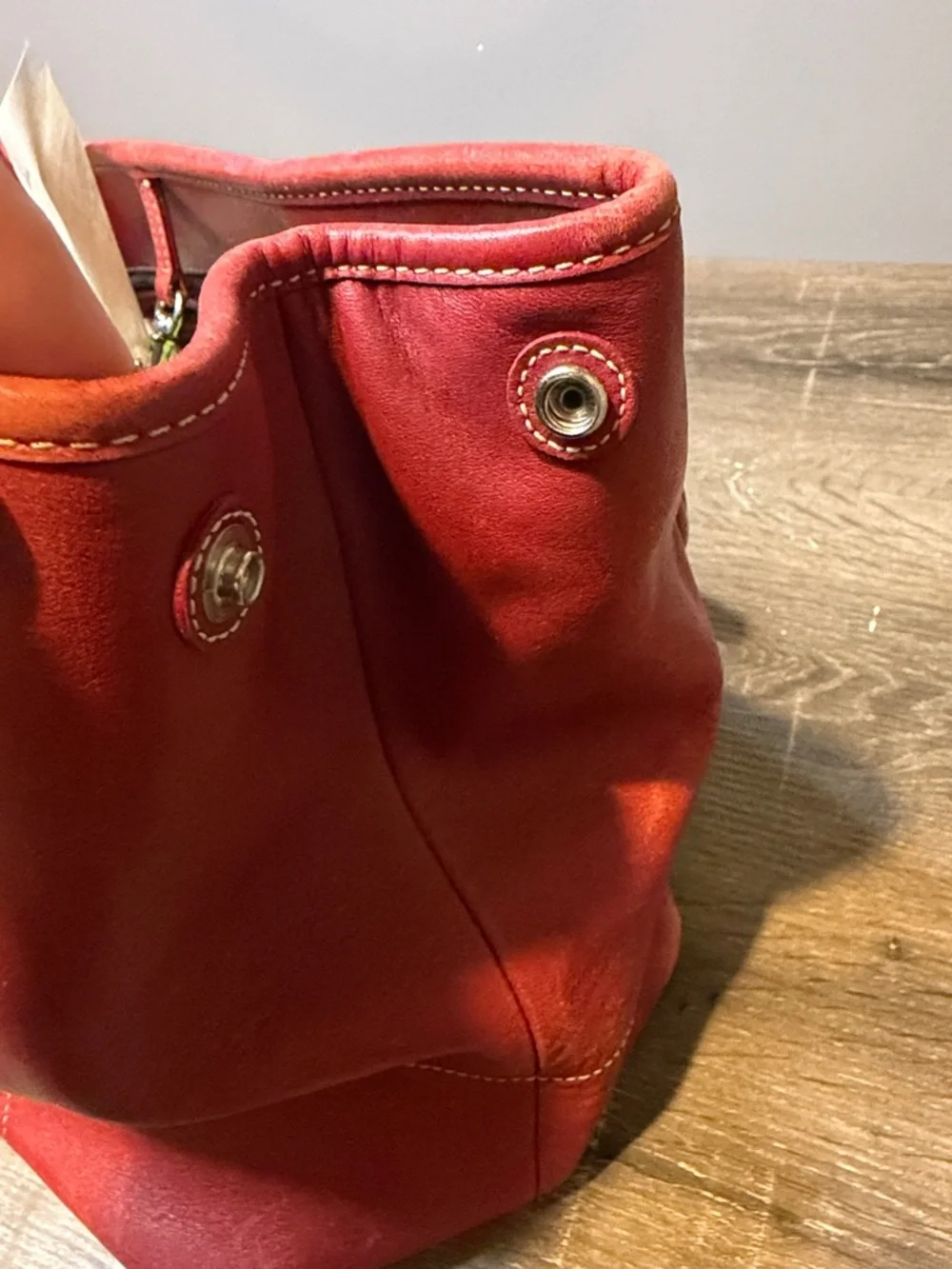Coach Red Leather Tote with Signature Hangtag
